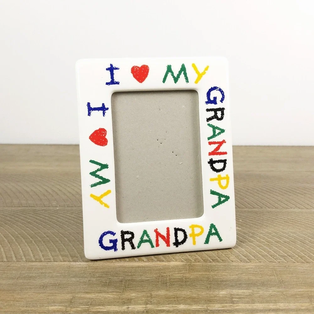 Ceramic Picture Frame I Love My Grandpa Colorful Holds‎ 4x6 Photo Keepsake 90's